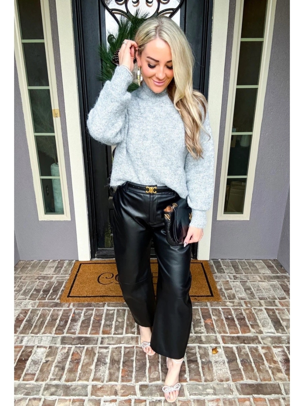Black Faux Leather Barrel Leg Pants
